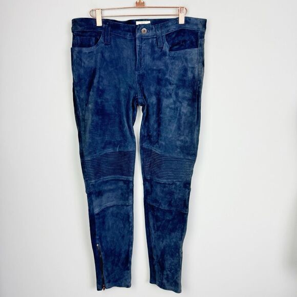 SIMON MILLER | Dark Blue Blaine Suede Moto Skinny Pants Women’s Size 30 (10) - Picture 1 of 13